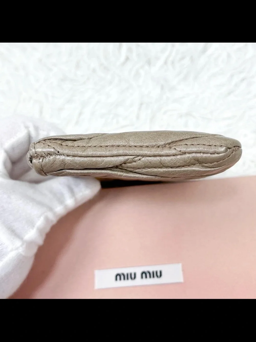 Miu Miu Metallic Taupe Matelassé Zip Wallet with Gold Logo